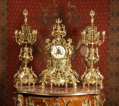 fig 1. Large Antique French Clock Set by A. D. Mougin Circa 1890